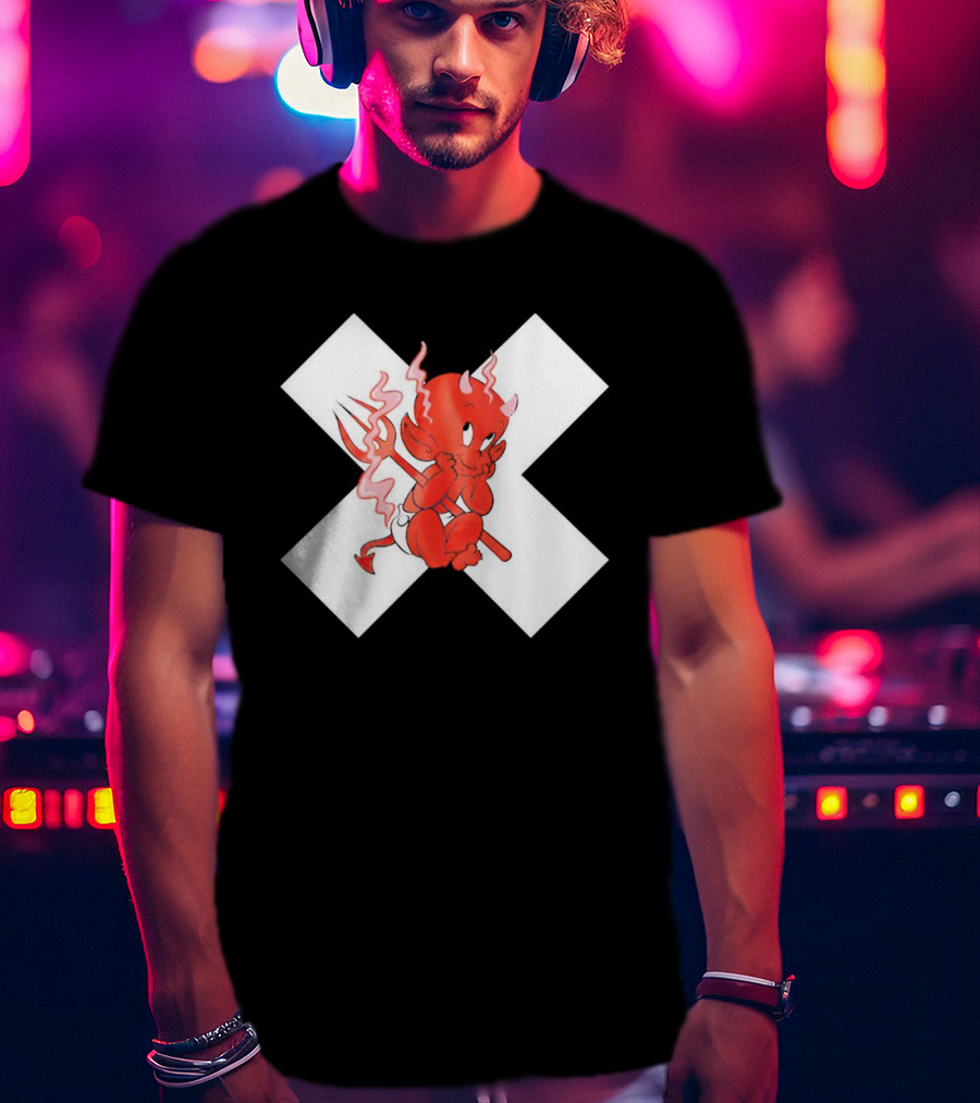 Baby Devil Cartoon Character With Pitchfork On White X T-Shirt