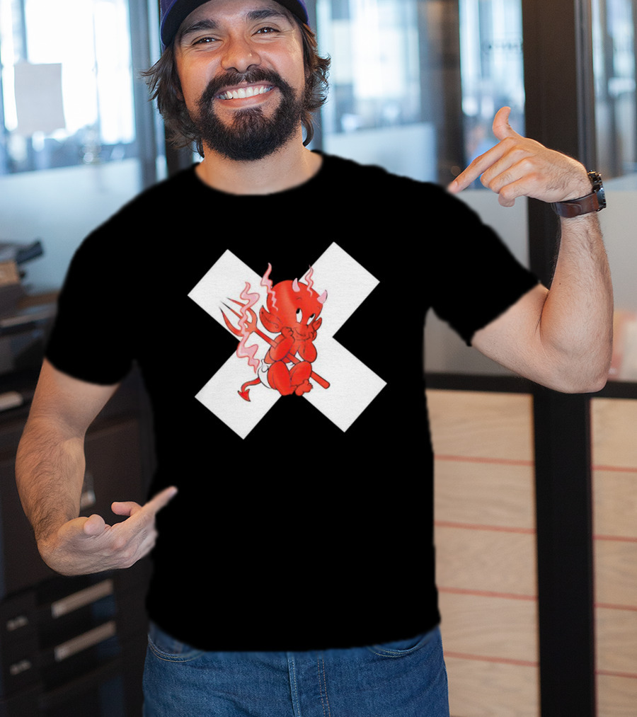 Baby Devil Cartoon Character With Pitchfork On White X T-Shirt