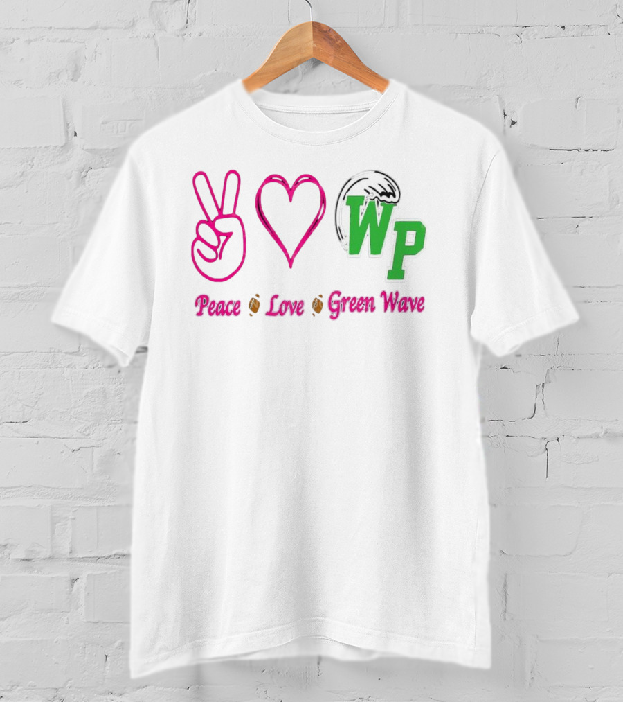 Peace Love Football WP Green Wave T-Shirt