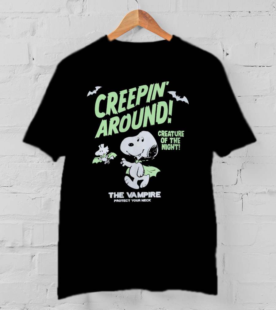 Creepin' Around Snoopy And Woodstock Creature Of The Night The Vampire Protect Your Neck T-Shirt