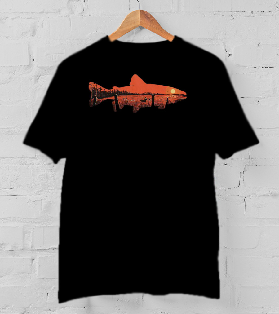 Sunset Trout Lake Silhouette Canoe Reflections T-Shirt