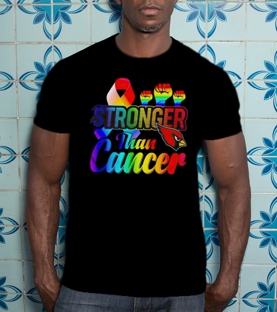Arizona Cardinals Stronger Than Cancer Rainbow Ribbon Fists T-Shirt