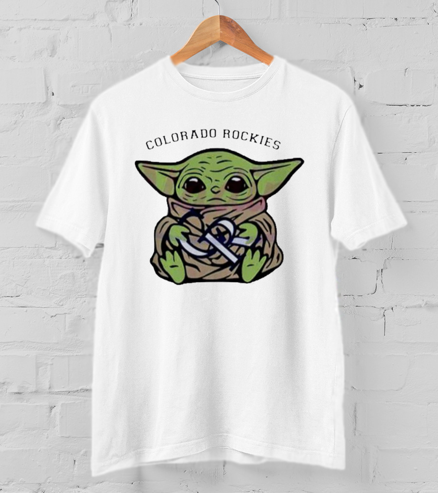 Baby Yoda Hugging Colorado Rockies T-Shirt