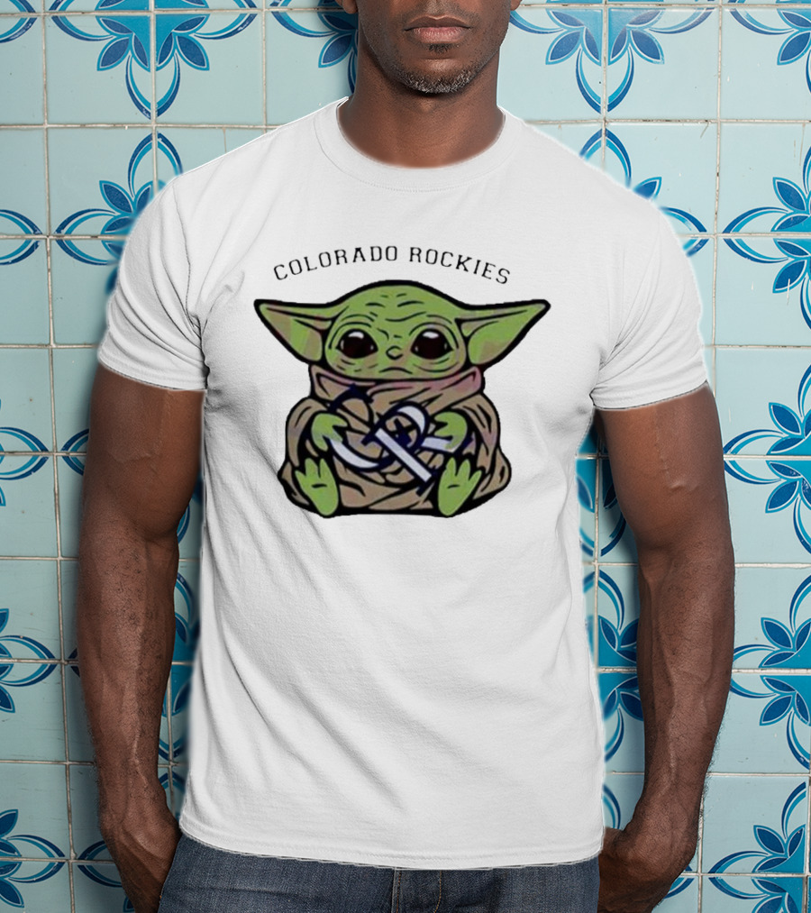 Baby Yoda Hugging Colorado Rockies T-Shirt