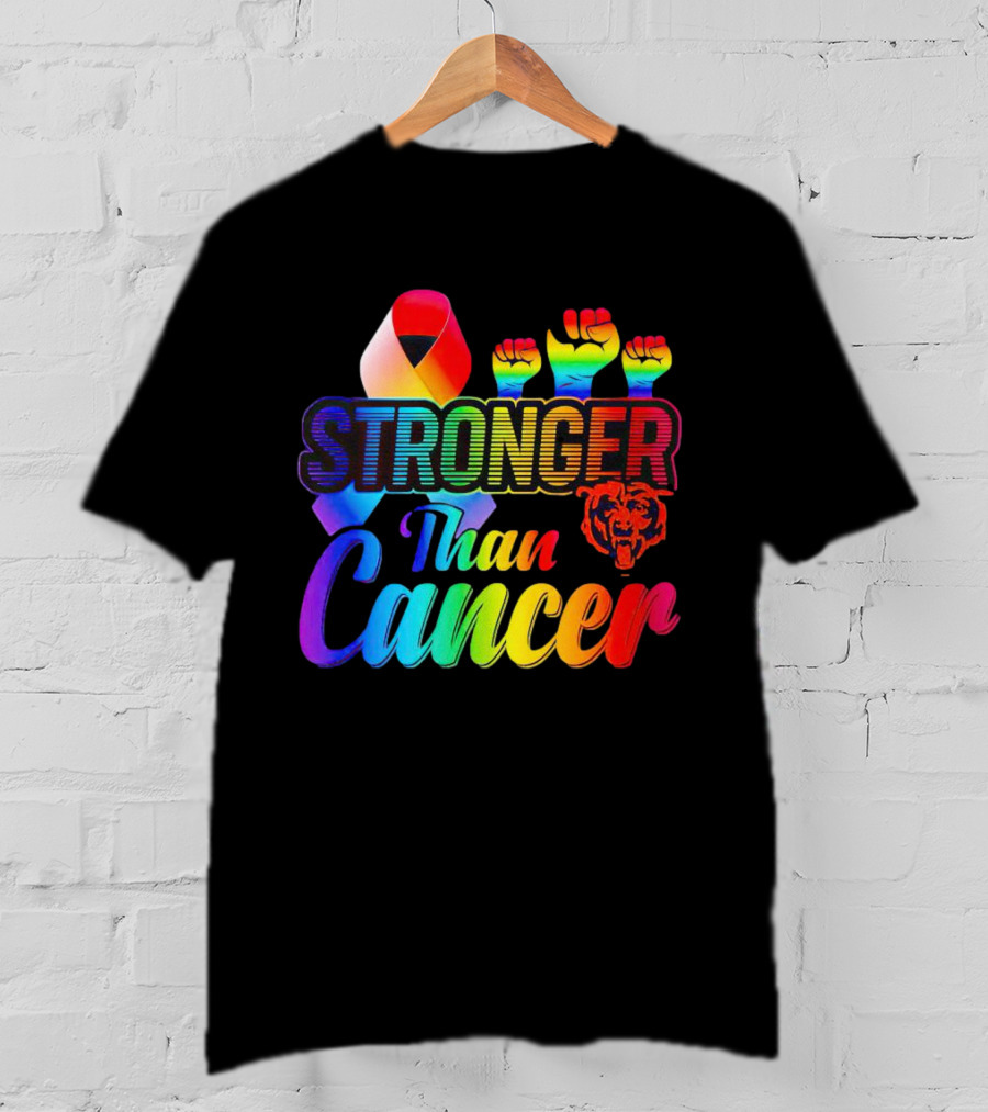 Stronger Than Cancer Chicago Bears Rainbow Ribbon Fists T-Shirt