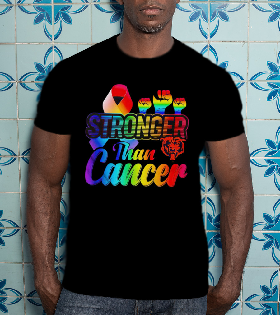 Stronger Than Cancer Chicago Bears Rainbow Ribbon Fists T-Shirt