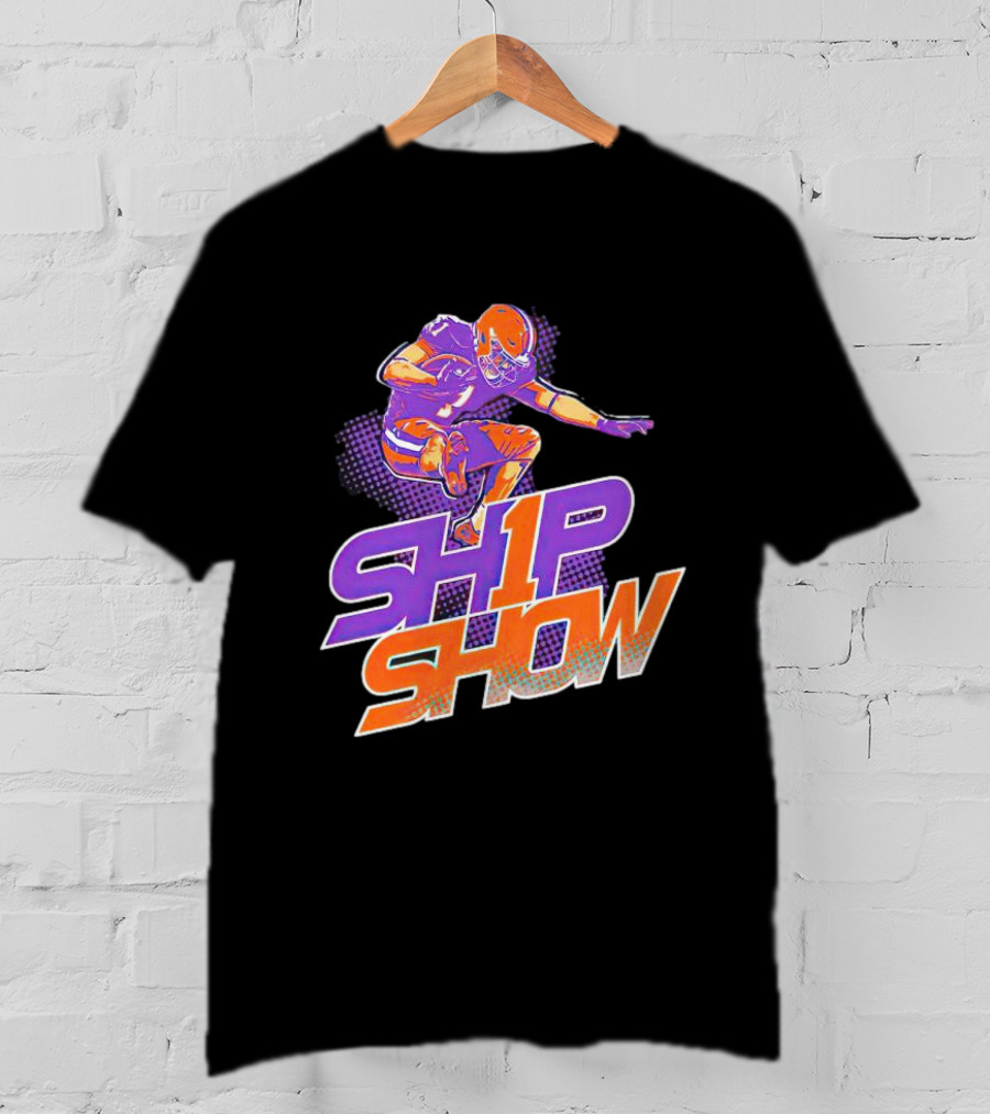 Clemson Tigers Ship Show Football Player In Orange And Purple T-Shirt
