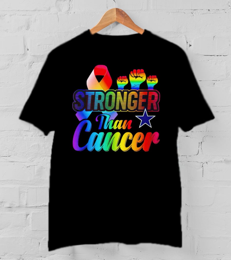 Dallas Cowboys Stronger Than Cancer Rainbow Fists Ribbon Star T-Shirt