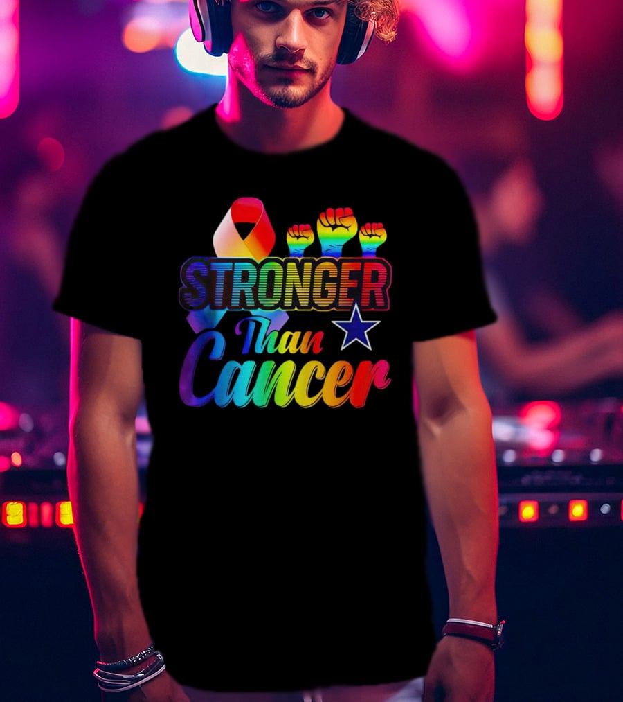 Dallas Cowboys Stronger Than Cancer Rainbow Fists Ribbon Star T-Shirt