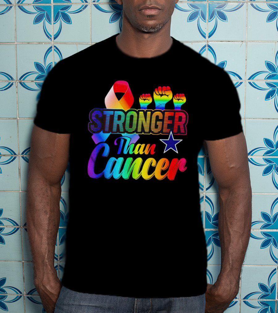 Dallas Cowboys Stronger Than Cancer Rainbow Fists Ribbon Star T-Shirt