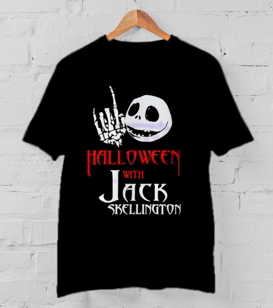 Halloween Fun With Jack Skellington's Face And Hand Gesture T-Shirt
