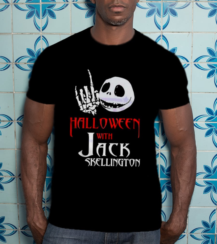 Halloween Fun With Jack Skellington's Face And Hand Gesture T-Shirt