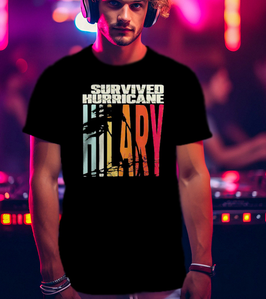 Survived Hurricane Hilary Tropical Storm Palm Trees Sunset T-Shirt