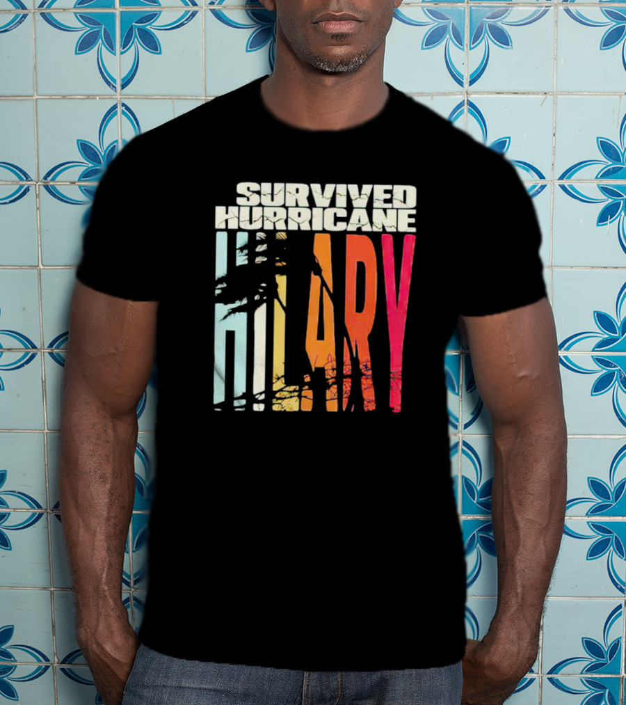Survived Hurricane Hilary Tropical Storm Palm Trees Sunset T-Shirt