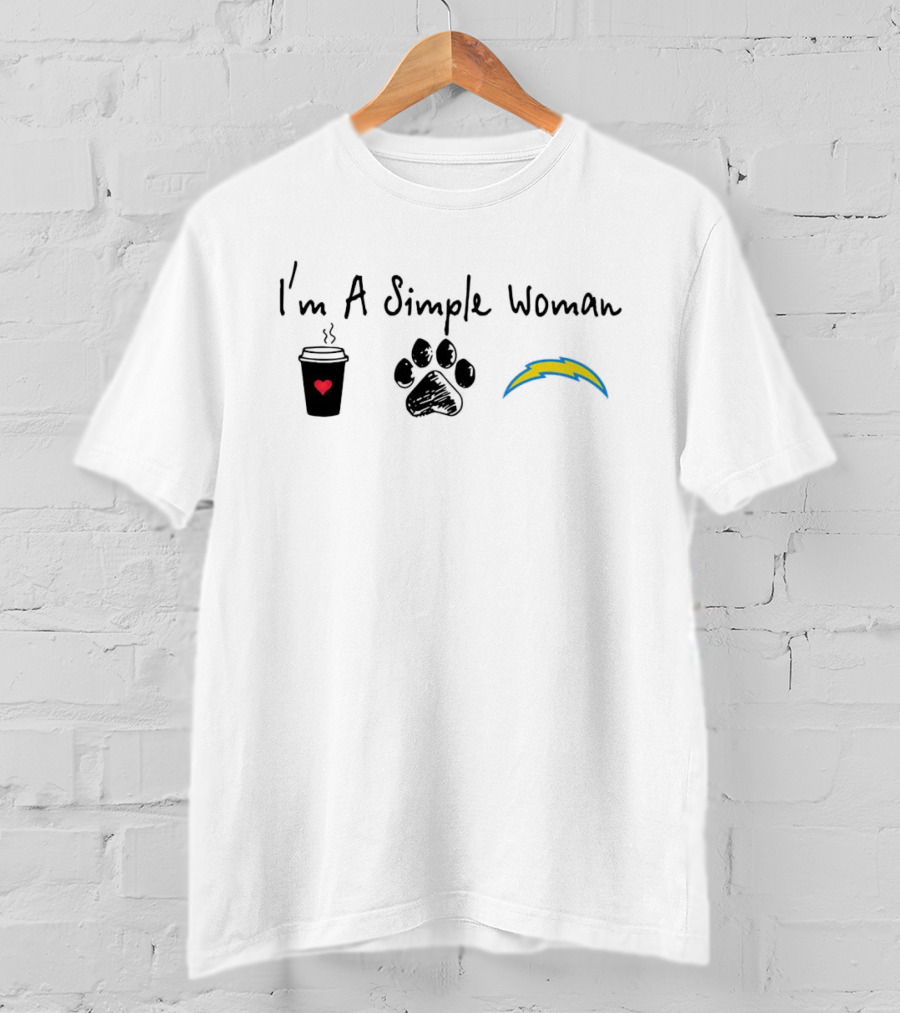 I’m A Simple Woman I Like Coffee Paw Print And Chargers Lightning Bolt T-Shirt