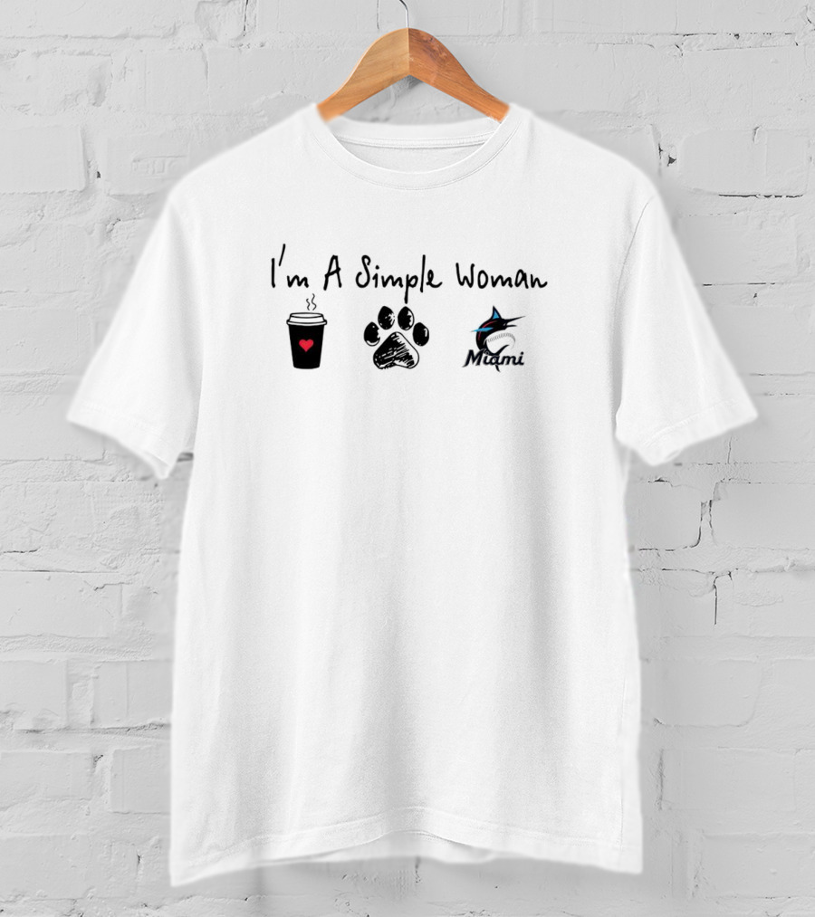 I'm A Simple Woman I Like Coffee Paw And Miami Marlins T-Shirt