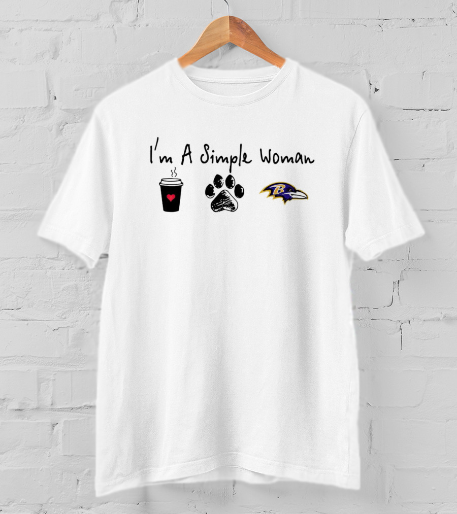 I'm A Simple Woman I Like Coffee Paw And Baltimore Ravens T-Shirt