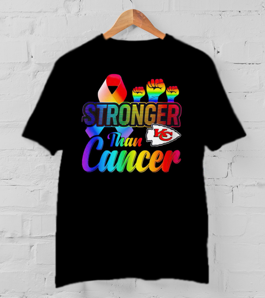 Kansas City Chiefs Stronger Than Cancer Rainbow Ribbon Fists T-Shirt