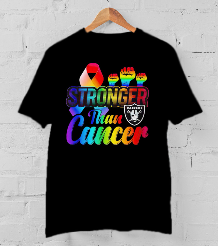 Stronger Than Cancer Las Vegas Raiders Rainbow Fists T-Shirt
