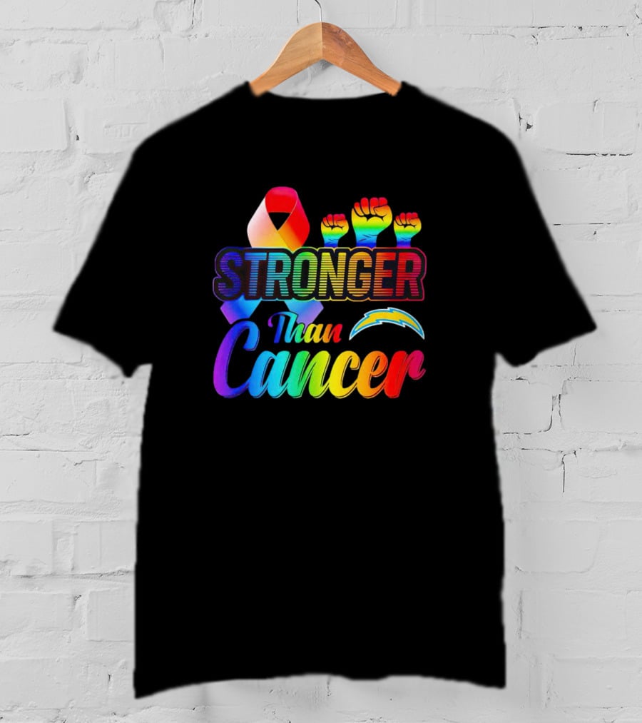 Los Angeles Chargers Stronger Than Cancer Rainbow Ribbon And Fists T-Shirt