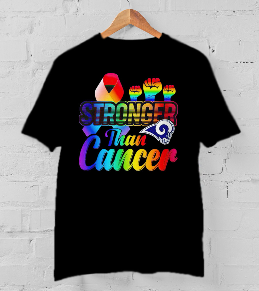 Stronger Than Cancer Los Angeles Rams Rainbow Ribbon Fists T-Shirt