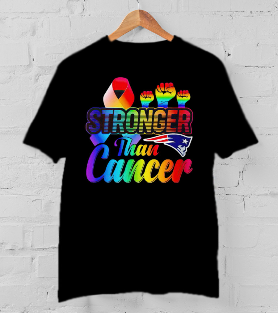 Stronger Than Cancer New England Patriots Rainbow Ribbon Fists T-Shirt