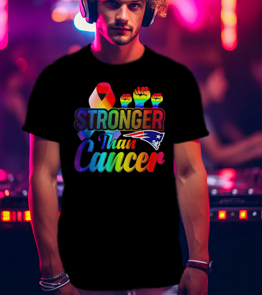 Stronger Than Cancer New England Patriots Rainbow Ribbon Fists T-Shirt