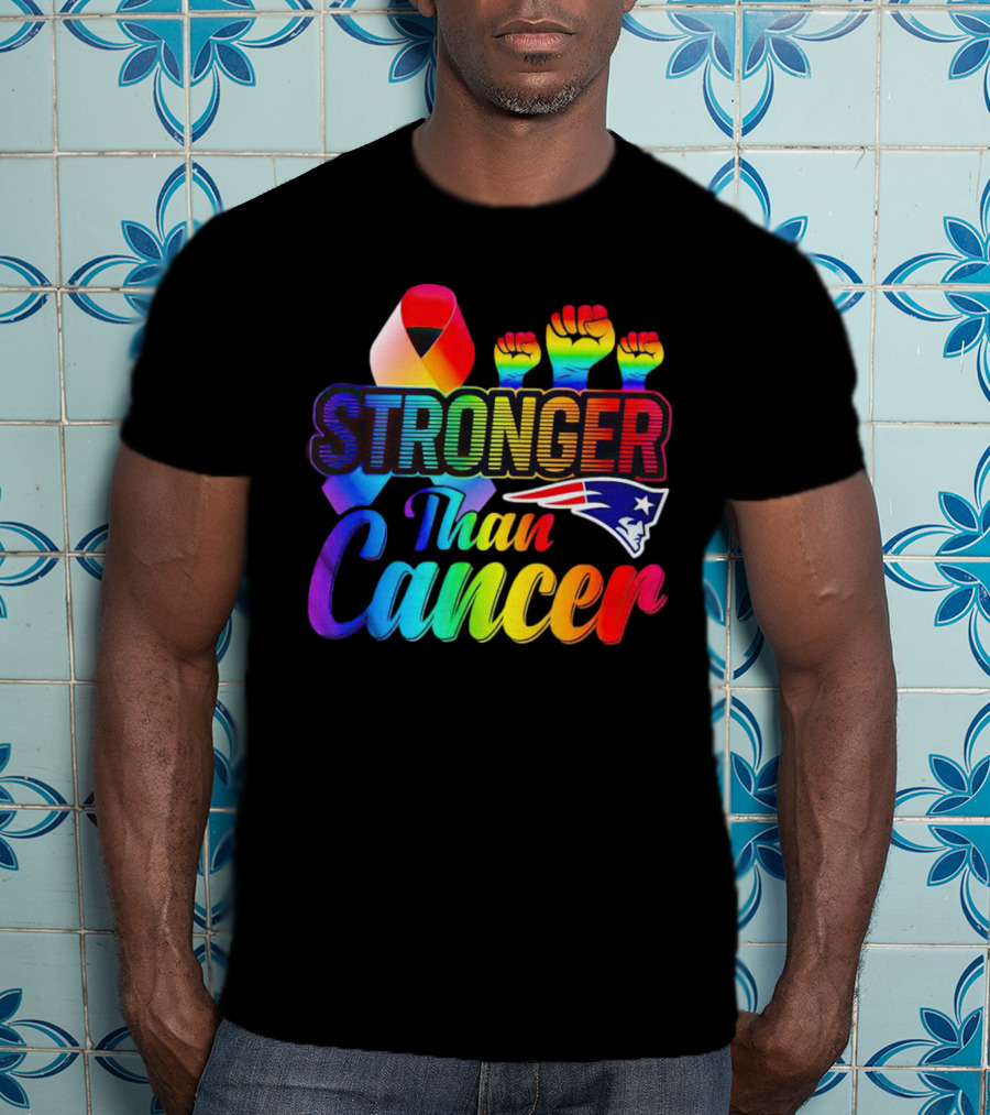 Stronger Than Cancer New England Patriots Rainbow Ribbon Fists T-Shirt
