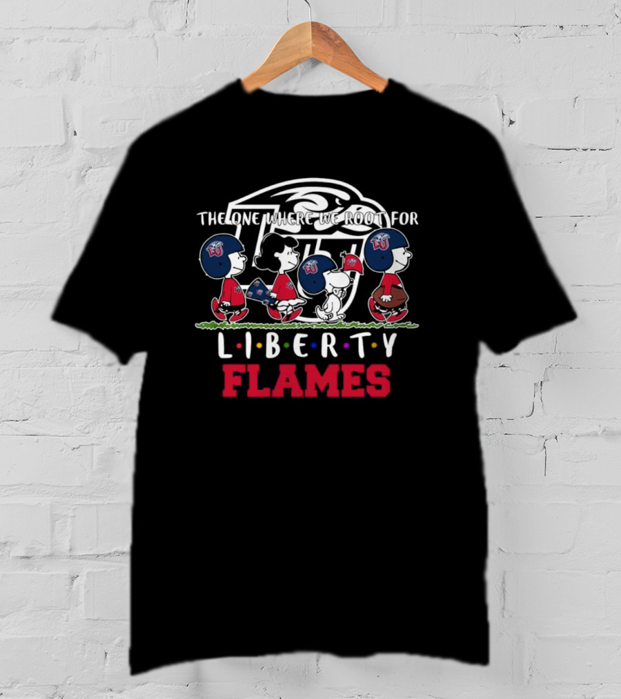 Peanuts Characters Supporting Liberty Flames With LU Helmets T-Shirt