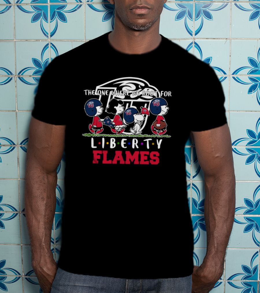 Peanuts Characters Supporting Liberty Flames With LU Helmets T-Shirt