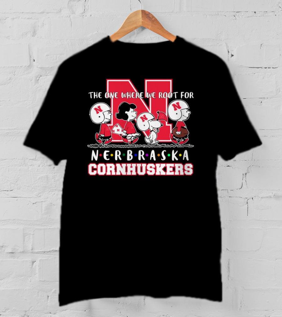 The One Where We Root For Nebraska Cornhuskers Peanuts Characters Football Helmets T-Shirt