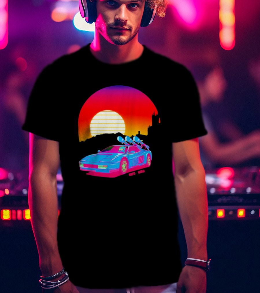 NAFO Crimea Sunset Neon Retro Car At Vibrant Skyline T-Shirt