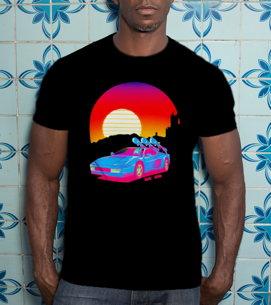 NAFO Crimea Sunset Neon Retro Car At Vibrant Skyline T-Shirt