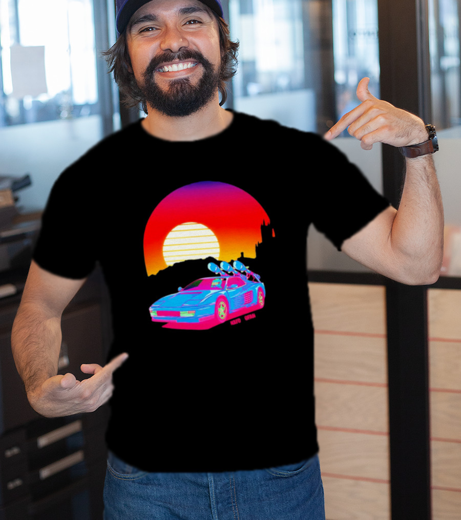 NAFO Crimea Sunset Neon Retro Car At Vibrant Skyline T-Shirt