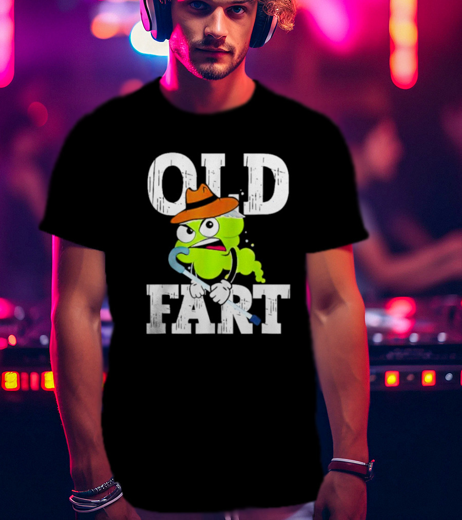 Old Fart Wearing Fedora With Cane Character T-Shirt