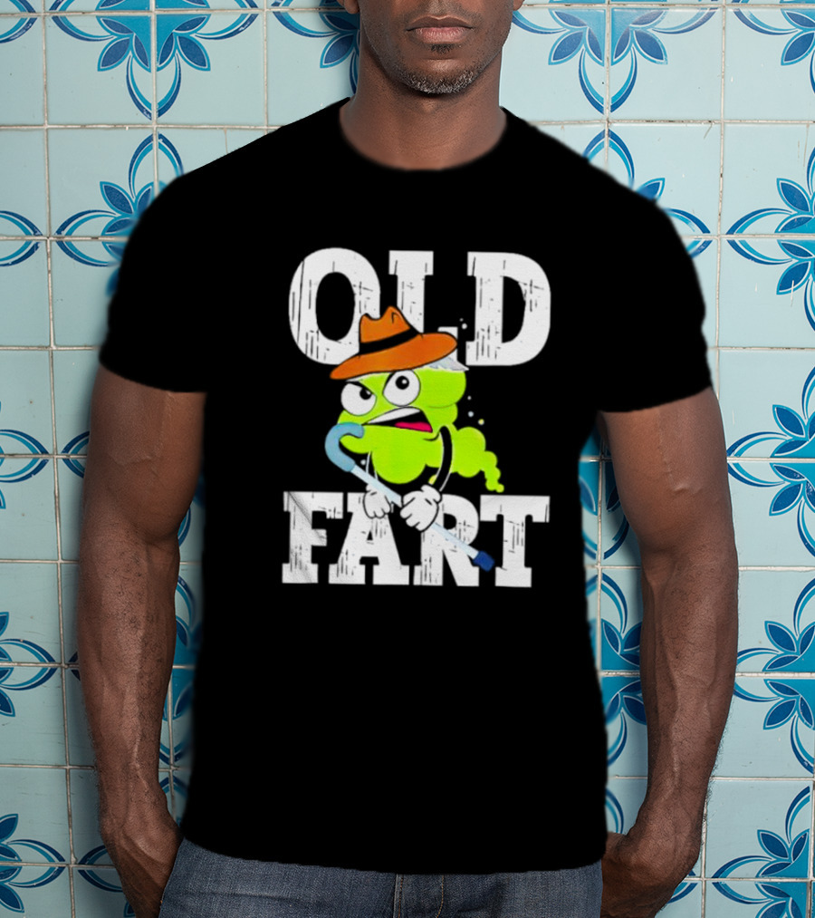 Old Fart Wearing Fedora With Cane Character T-Shirt