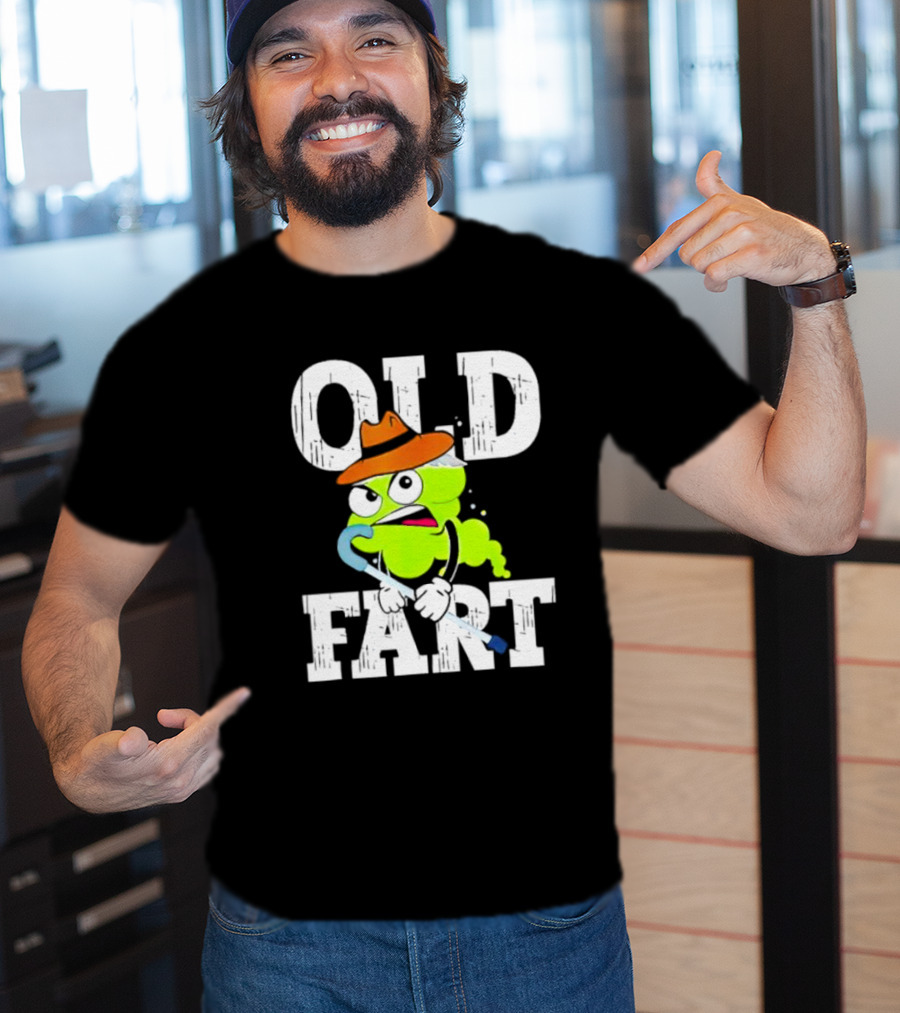 Old Fart Wearing Fedora With Cane Character T-Shirt