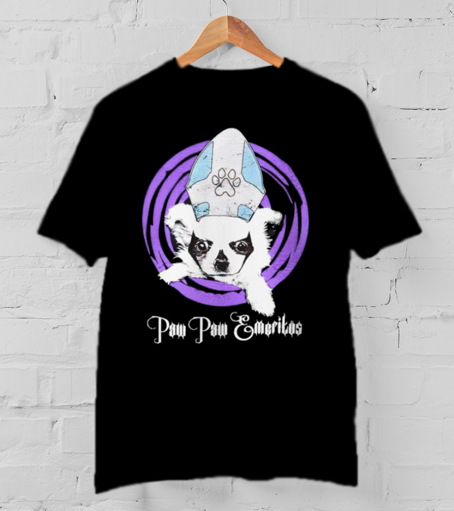 Paw Paw Emeritus Dog With White Mitre Hat And Purple Circle T-Shirt