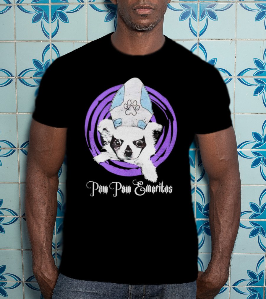 Paw Paw Emeritus Dog With White Mitre Hat And Purple Circle T-Shirt