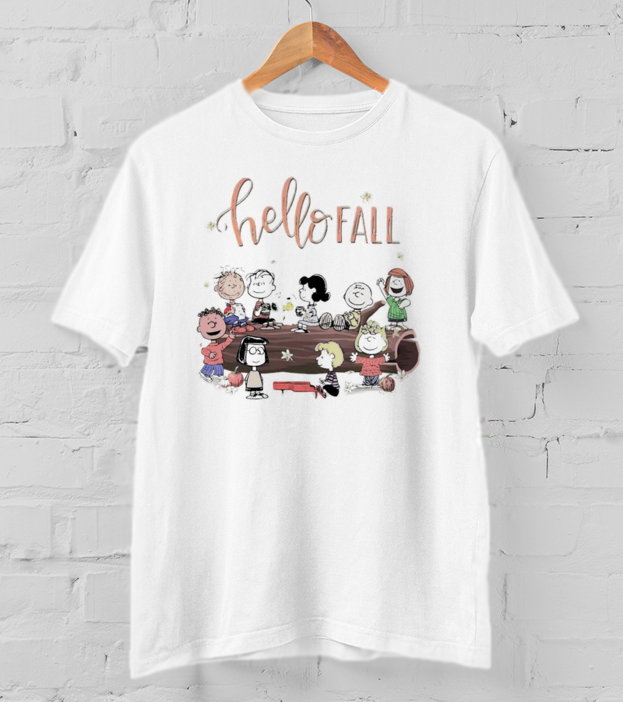 Peanuts Characters Celebrating Hello Fall With Autumn Fun T-Shirt