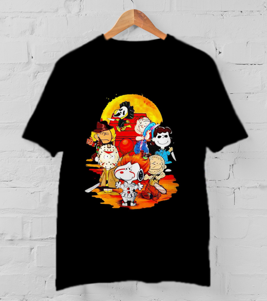 Peanuts Characters Halloween Horror Mashup With Iconic Scary Movie Villains T-Shirt
