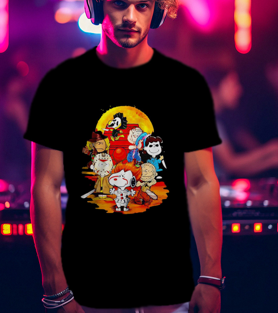 Peanuts Characters Halloween Horror Mashup With Iconic Scary Movie Villains T-Shirt