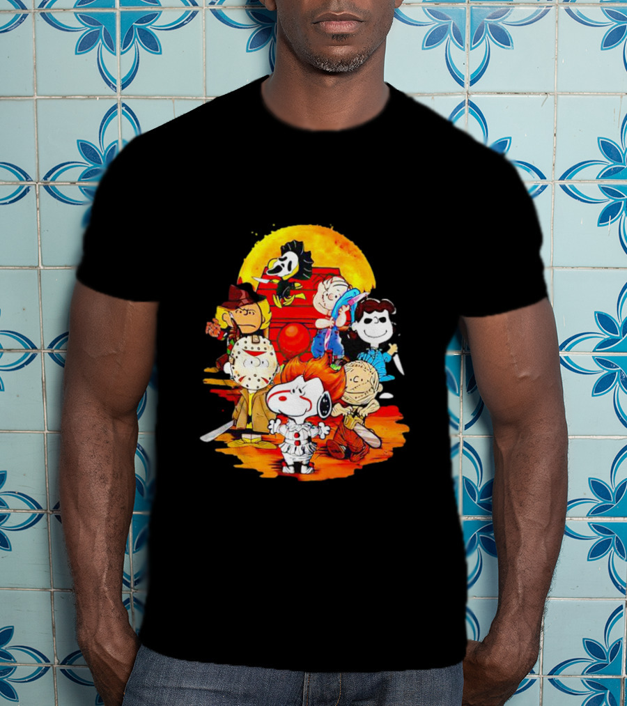 Peanuts Characters Halloween Horror Mashup With Iconic Scary Movie Villains T-Shirt