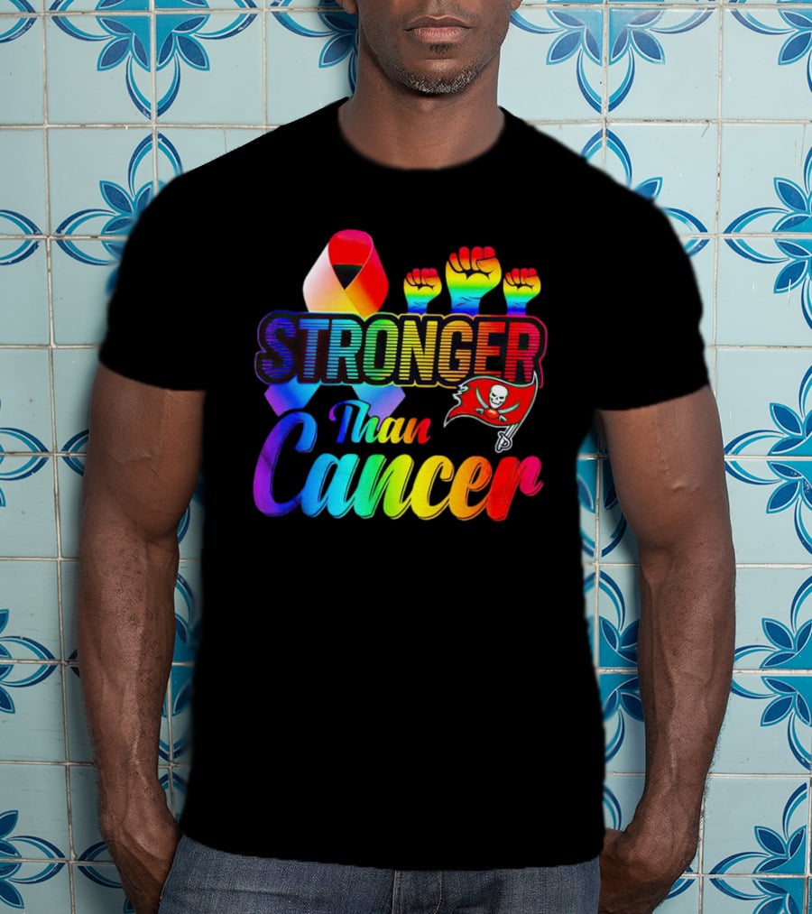 Tampa Bay Buccaneers Stronger Than Cancer Rainbow Ribbon Fists T-Shirt