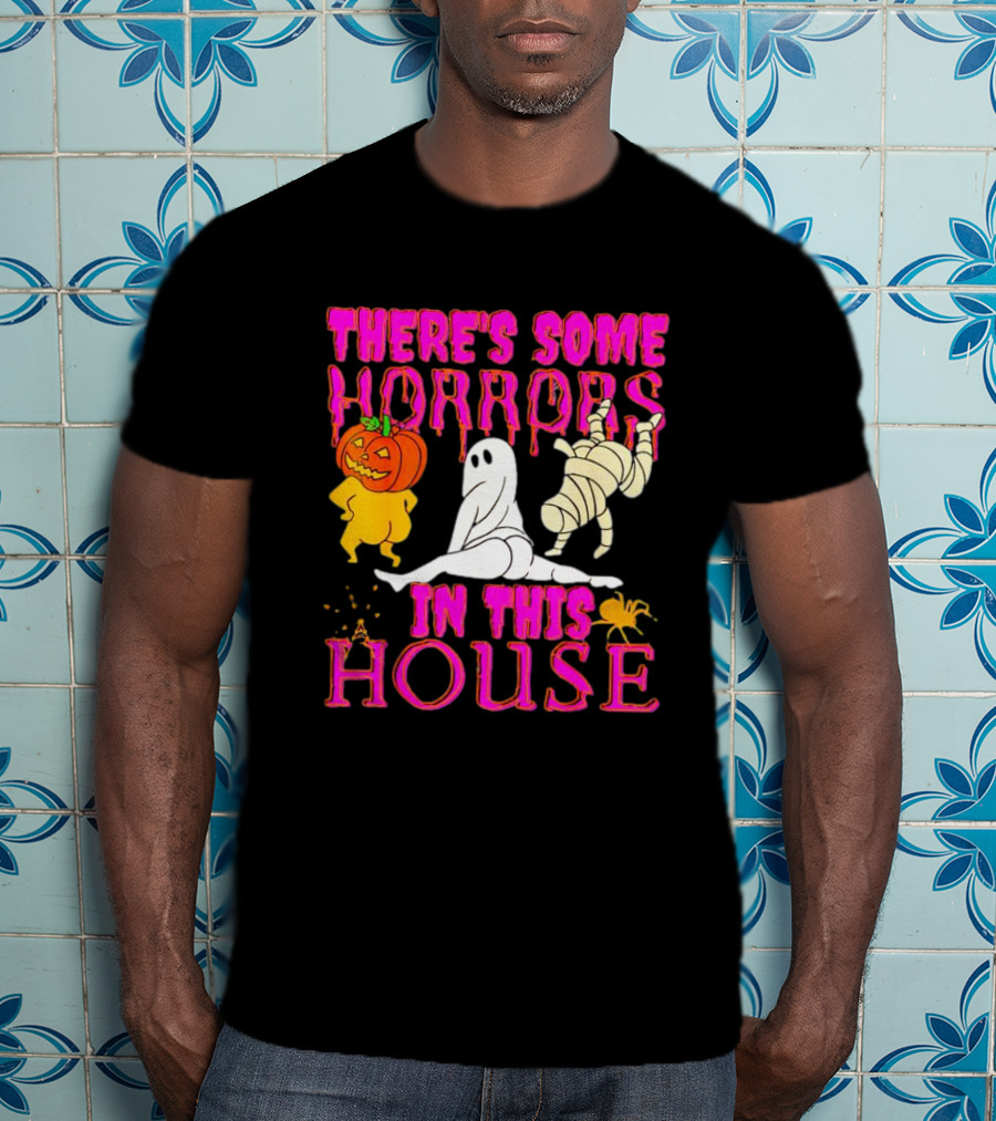 There’s Some Horrors In This House Halloween With Dancing Ghosts Pumpkins And Mummies T-Shirt