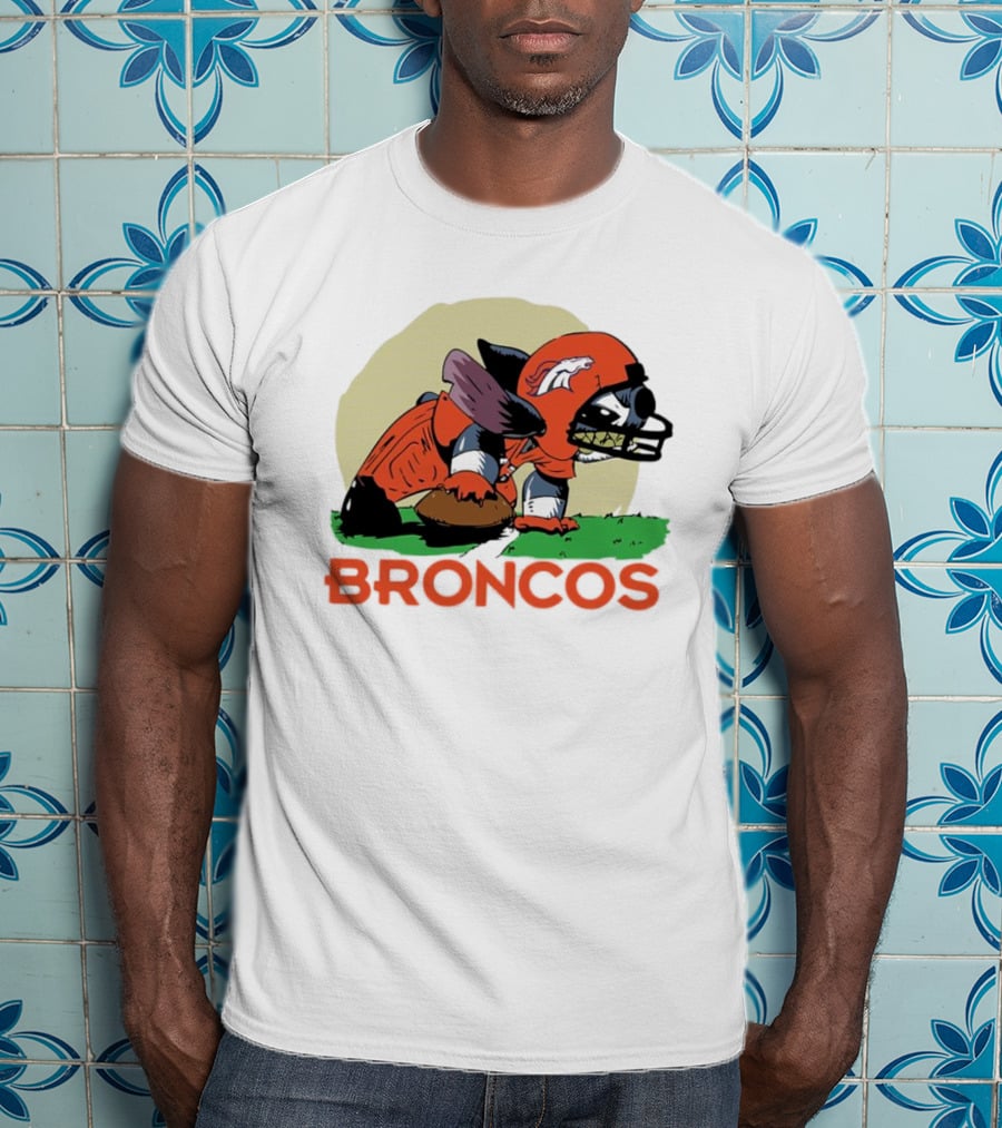 Angry Stitch NFL Football Broncos Helmet Rugged Player T-Shirt