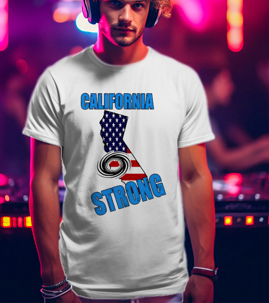 California Strong Hurricane Hilary California Map American Flag T-Shirt