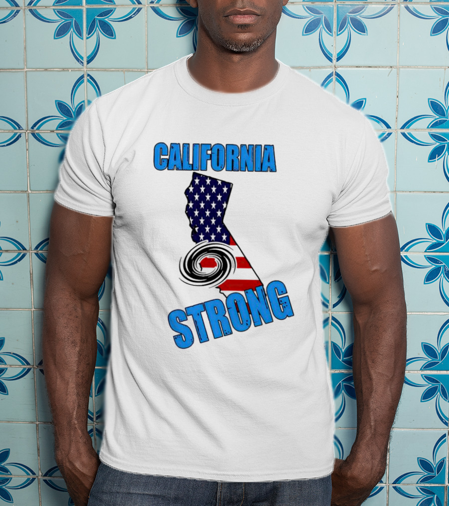 California Strong Hurricane Hilary California Map American Flag T-Shirt