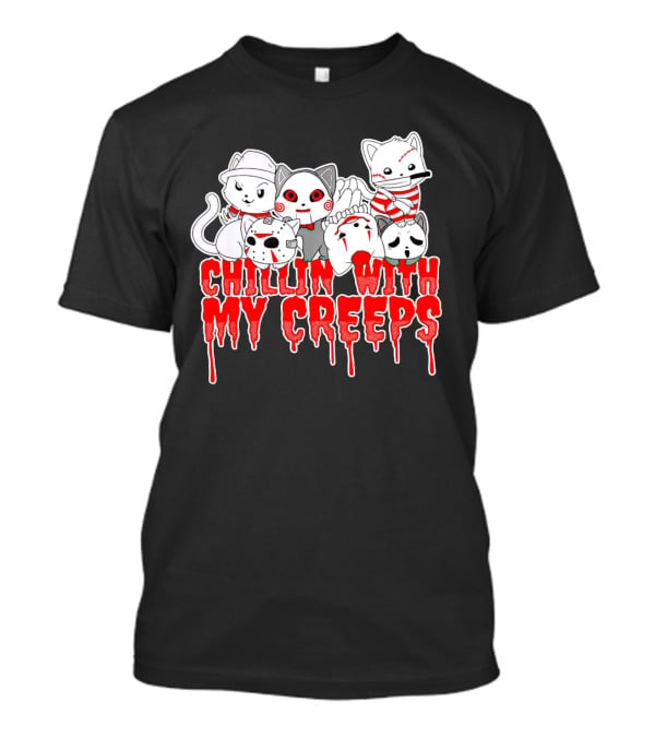 Chillin With My Creeps Cat Horror Icons T-Shirt