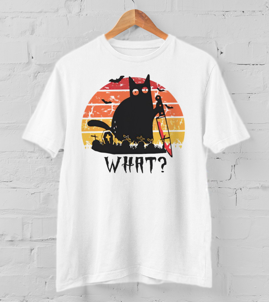 Cat With Sword And Graves Sunset Halloween T-Shirt